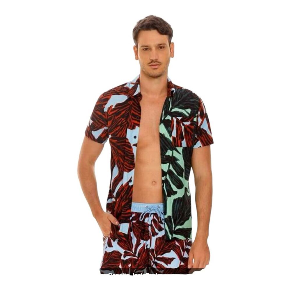 Agua Bendita Jack Shirt Tonka Print Button Front SS NWT Medium